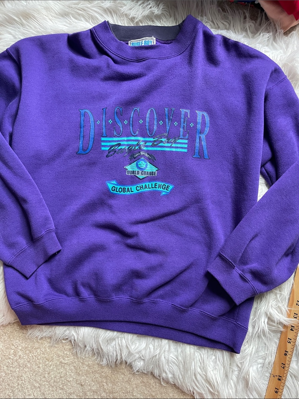 Bugle Boy Purple Crewneck Sweatshirt with Teal Graphic